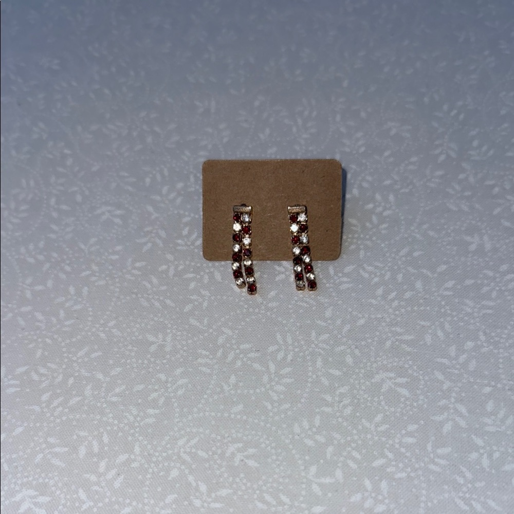 Gold toned and Red‎ Dangle Earrings with Elegant Design